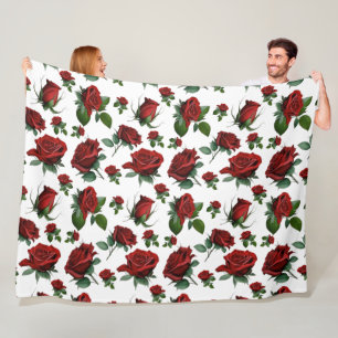 Vintage Antique Bed of Roses  Fleece Blanket