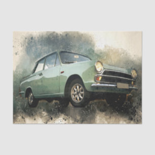 Vintage Antique Blue Car Decoupage  Tissue Paper