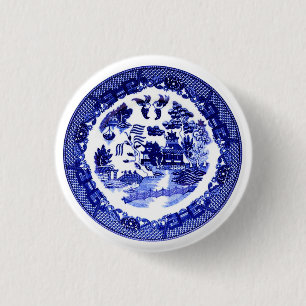 Vintage Antique Blue Willow Pattern circa 1790 1 Inch Round Button