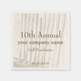 Vintage Antique Brown & White Golf Fundraiser Napkin
