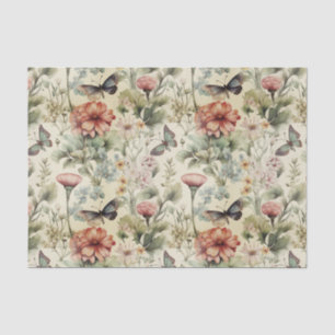 Vintage Antique Butterfly and Flowers Decoupage Tissue Paper