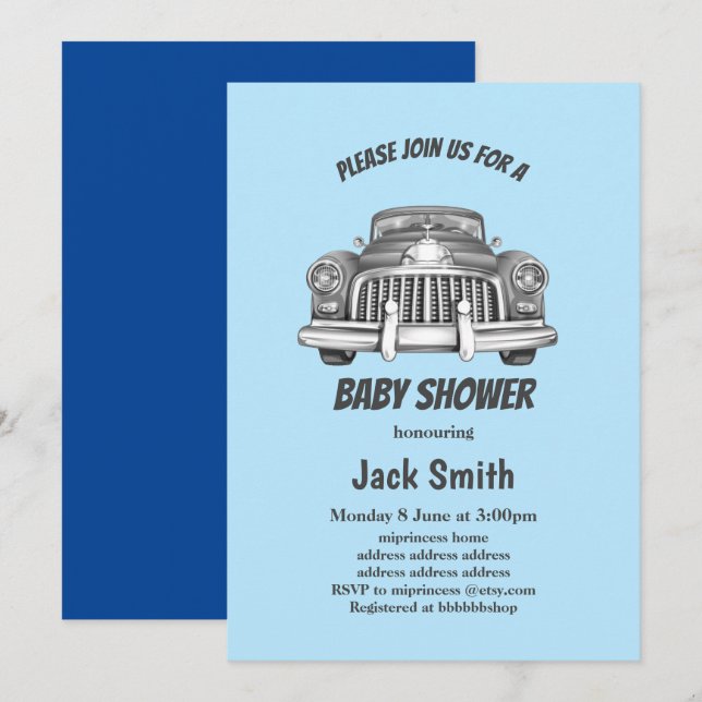 vintage,  antique car baby shower invitation (Front/Back)