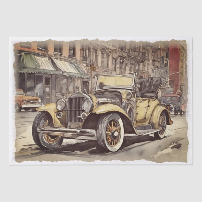 Vintage Antique Car Decoupage Tissue Paper (Front)