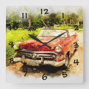 Vintage Antique Car Square Wall Clock