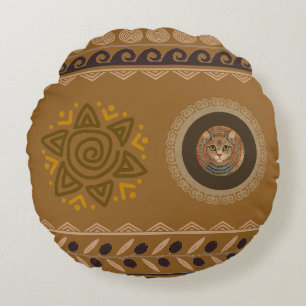 Vintage, Antique Cat, Ancient Motif Art Throw Pill Round Pillow