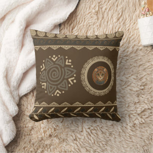 Vintage, Antique Cat, Ancient Motif Art Throw Pillow