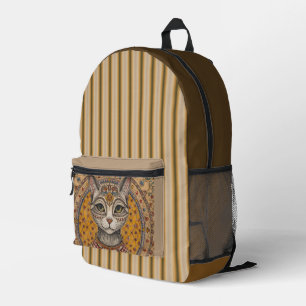 Vintage, Antique Cat and Motif Pattern Printed Backpack