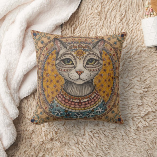 Vintage, Antique Cat and Motif Pattern Throw Pillow (Blanket)