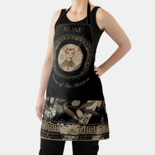 Vintage,Antique Cat Art,Floral Ancient Pattern Apron