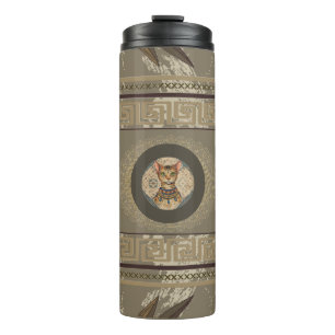 Vintage,Antique Cat Art,Floral Ancient Pattern Bon Thermal Tumbler