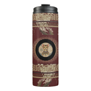 Vintage,Antique Cat Art,Floral Ancient Pattern Bon Thermal Tumbler