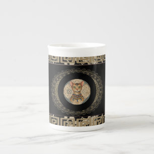 Vintage,Antique Cat Art,Floral Ancient Pattern Bone China Mug