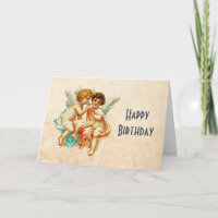 Vintage Antique Cherub Angels Illustrated Birthday