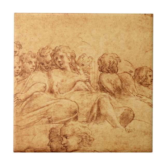 Vintage Antique Choir Angels Drawing Renaissance Tile (Front)