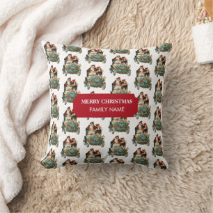 Vintage Antique Christmas Santa Claus Family Name Throw Pillow