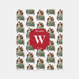 Vintage Antique Christmas Santa Claus Monogrammed Fleece Blanket