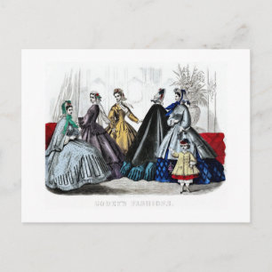 Vintage antique civil war era ladies' fashion ad postcard