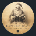 Vintage Antique Classic Santa Customized Christmas Round Sticker<br><div class="desc">Add a nostalgic touch to your holiday celebrations with these Vintage Antique Classic Santa Customized Christmas Classic Round Stickers. Featuring a charming illustration of Santa Claus reading a book, these stickers capture the timeless spirit of Christmas. Perfect for sealing holiday cards, decorating gift packages, or adding a festive flair to...</div>