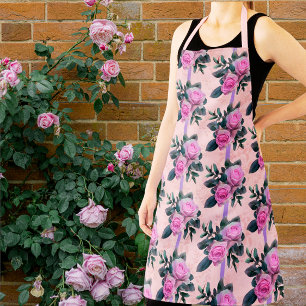 Vintage Antique Damask Pink Roses  Apron