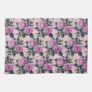 Vintage Antique Damask Pink Roses Kitchen Towel