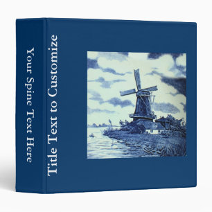 Vintage Antique Delft Blue Tile - Windmill Binder