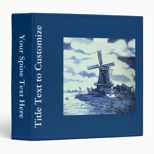 Vintage Antique Delft Blue Tile - Windmill Binder (Front/Spine)