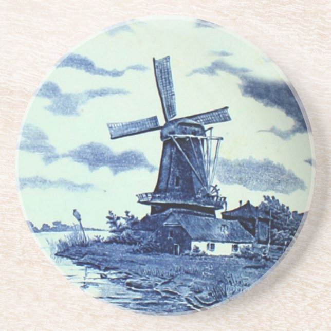Vintage Antique Delft Blue Tile - Windmill Coaster (Front)