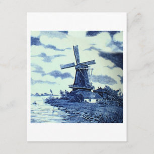 Vintage Antique Delft Blue Tile - Windmill Invitation