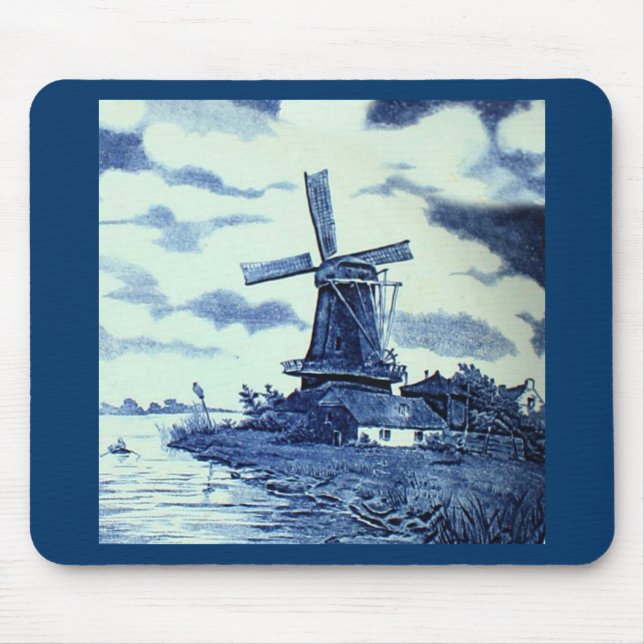 Vintage Antique Delft Blue Tile - Windmill Mouse Pad (Front)