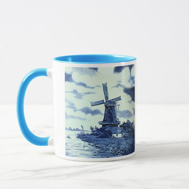 Vintage Antique Delft Blue Tile - Windmill Mug (Left)