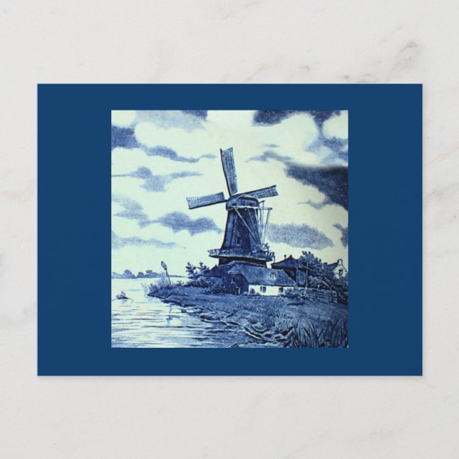 Vintage Antique Delft Blue Tile - Windmill Postcard (Front)