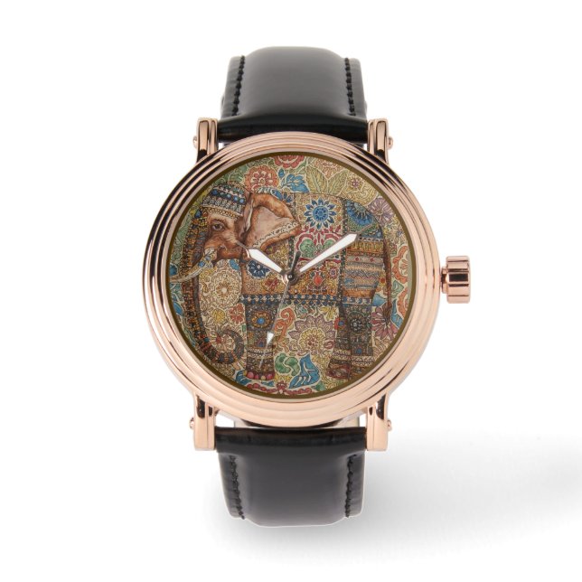 Vintage, Antique Elephant,Batik Pattern Watch (Front)