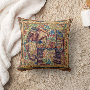 Vintage, Antique Elephant,Motif Art Throw Pillow