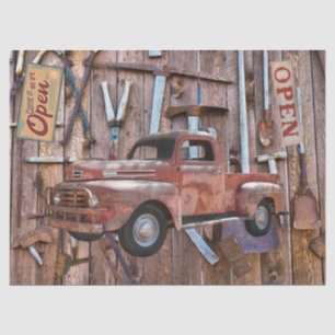 Vintage Antique Farm Red Truck Antique tools Tissue Paper