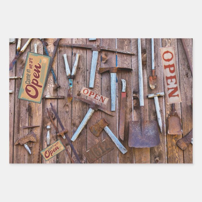 Vintage Antique Farm Tools Wrapping Paper Sheet (Front)