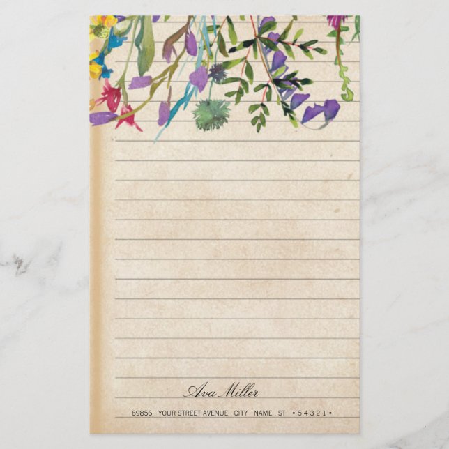 Vintage Antique Floral Stationary Paper (Front)