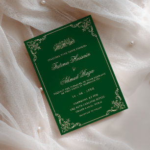 Vintage Antique Frame Emerald Green Muslim Wedding Invitation