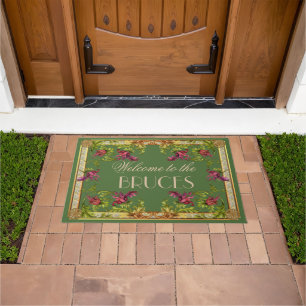 Vintage Antique French Floral Frame Personalized Doormat
