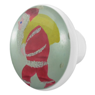 Vintage Antique Glass Christmas Ball Painted Santa Ceramic Knob