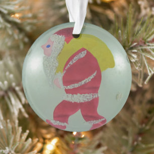 Vintage Antique Glass Christmas Ball Painted Santa Ornament