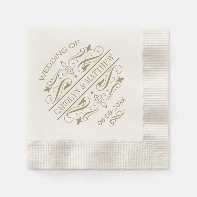 Vintage Antique Gold Flourish Wedding Monogram Napkin (Front)