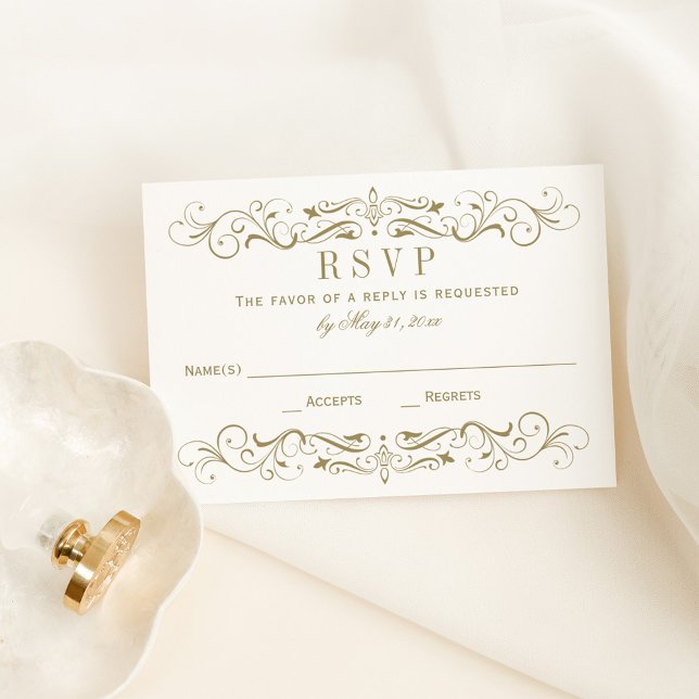 Vintage Antique Gold Flourish Wedding RSVP Card (Creator Uploaded)