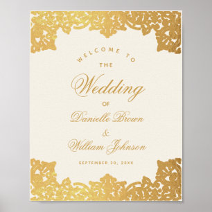 Vintage Antique Gold & Ivory Wedding Welcome Sign