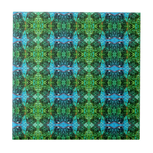 Vintage Antique Green Blue Art Nouveau Tile (Front)