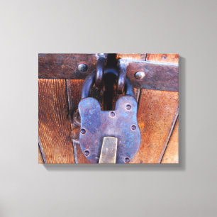 Vintage antique iron lock rustic patina wood door canvas print