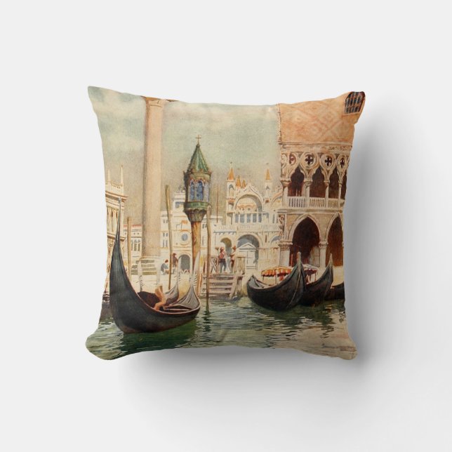Vintage Antique Italy Venice Gondola Shrine Throw Pillow (Front)