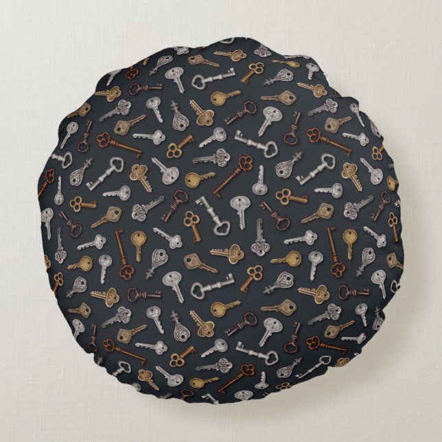 Vintage & Antique Keys Round Pillow (Back)
