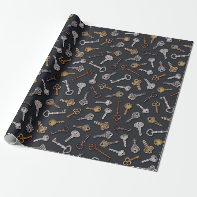 Vintage & Antique Keys Wrapping Paper (Unrolled)
