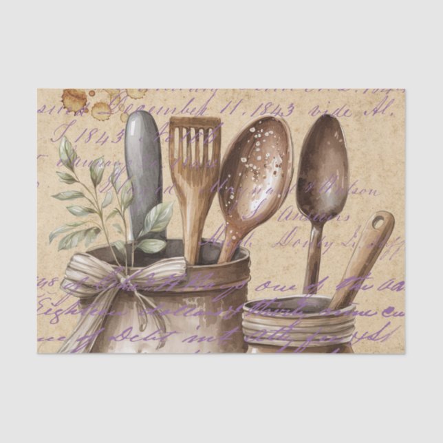 Vintage Antique Kitchen Utensils Decoupage Poster Tissue Paper (Front)