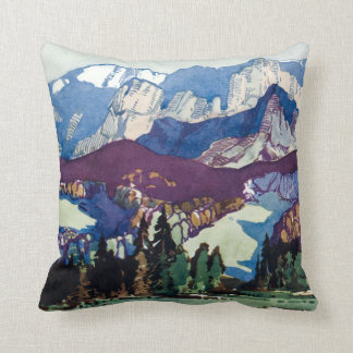 Vintage Antique Landscape Watercolor Dolomites Throw Pillow